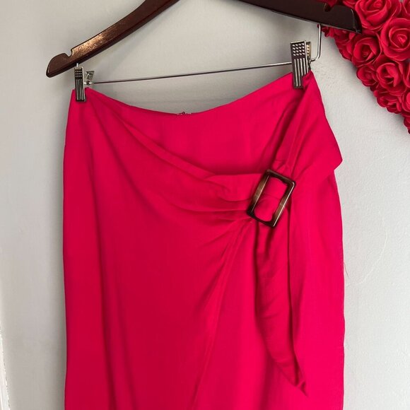 J.O.A Just One Answer Heidi Faux Wrap Midi Pencil Skirt MEDIUM Hot Pink - Picture 2 of 9